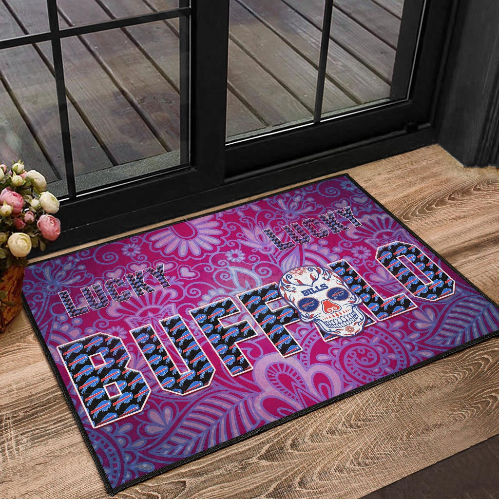 Buffalo Bills American Football Team Door Mat Lucky Buffalo With Tattooed Skull Floral Door Mat Home Decor