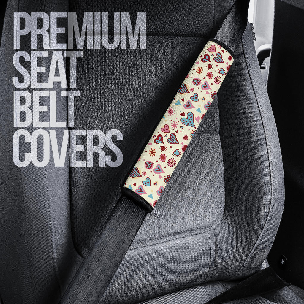 Valentine Seat Belt Covers - Skull In Love Heart Eyes Colorful Patterns Belt Covers