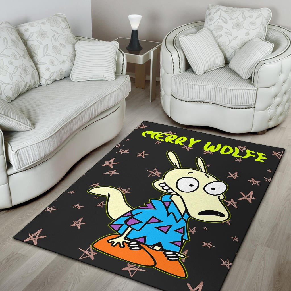 Christmas Area Rug | Rocko Rama Smiling Merry Wolfe Rugs Home Decor NT101104