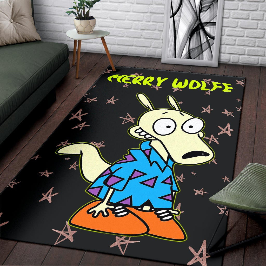 Christmas Area Rug | Rocko Rama Smiling Merry Wolfe Rugs Home Decor NT101104