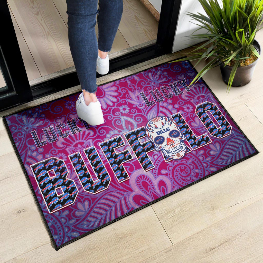 Buffalo Bills American Football Team Door Mat Lucky Buffalo With Tattooed Skull Floral Door Mat Home Decor