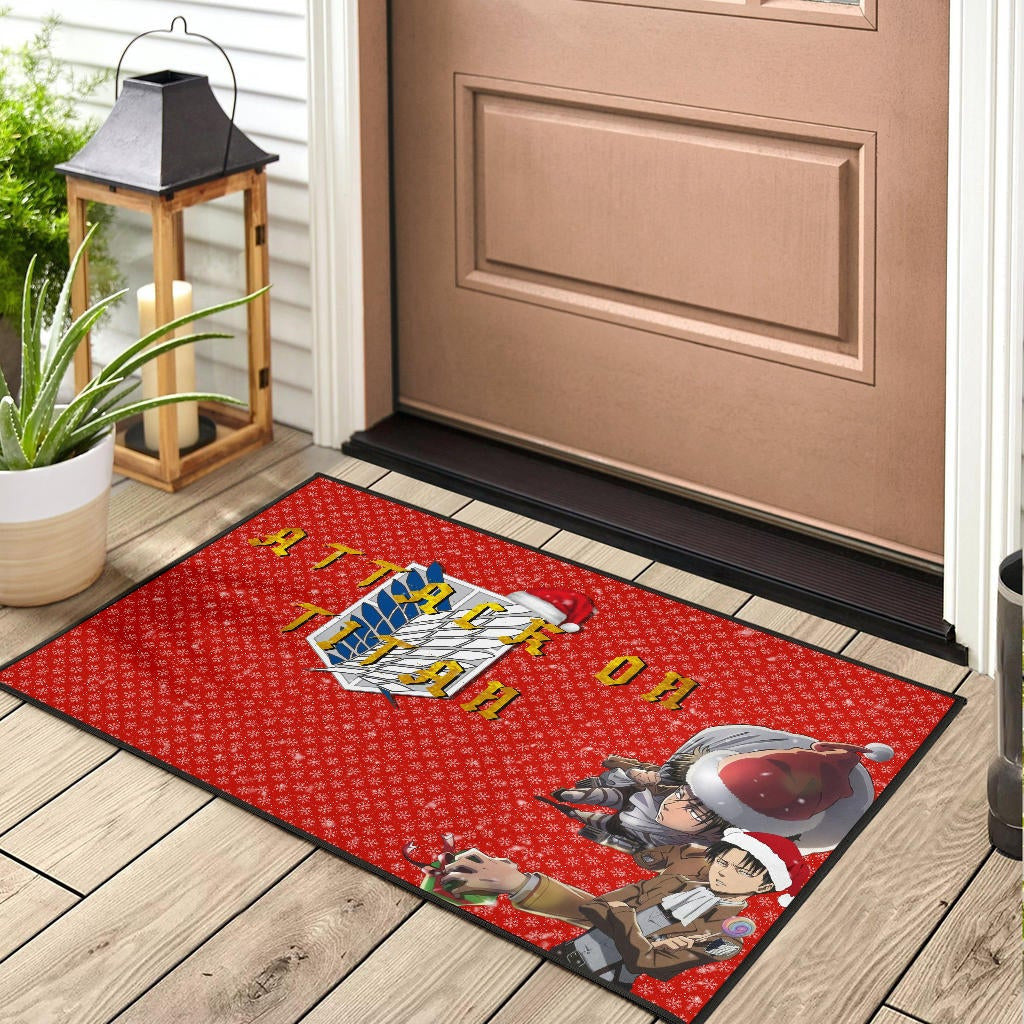 Attack On Titan Anime Door Mat - Merry Christmas Levi Ackerman Steal Gifts Door Mat