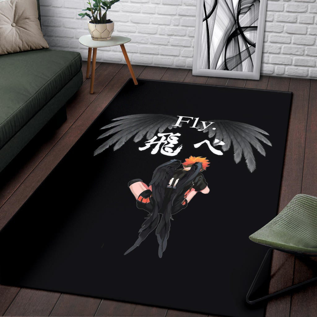 Haikyuu Anime Area Rug - Lonely Hinata Shoyo Fly Crow Grey Wings Rugs Home Decor