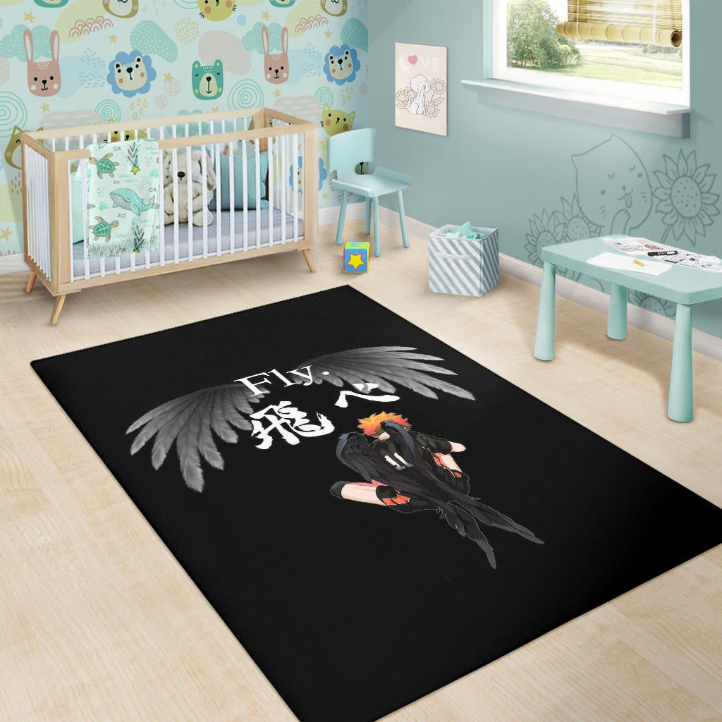 Haikyuu Anime Area Rug - Lonely Hinata Shoyo Fly Crow Grey Wings Rugs Home Decor