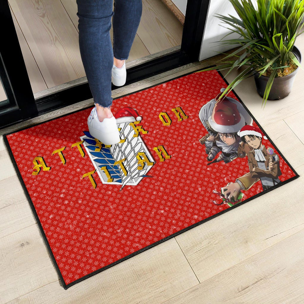 Attack On Titan Anime Door Mat - Merry Christmas Levi Ackerman Steal Gifts Door Mat