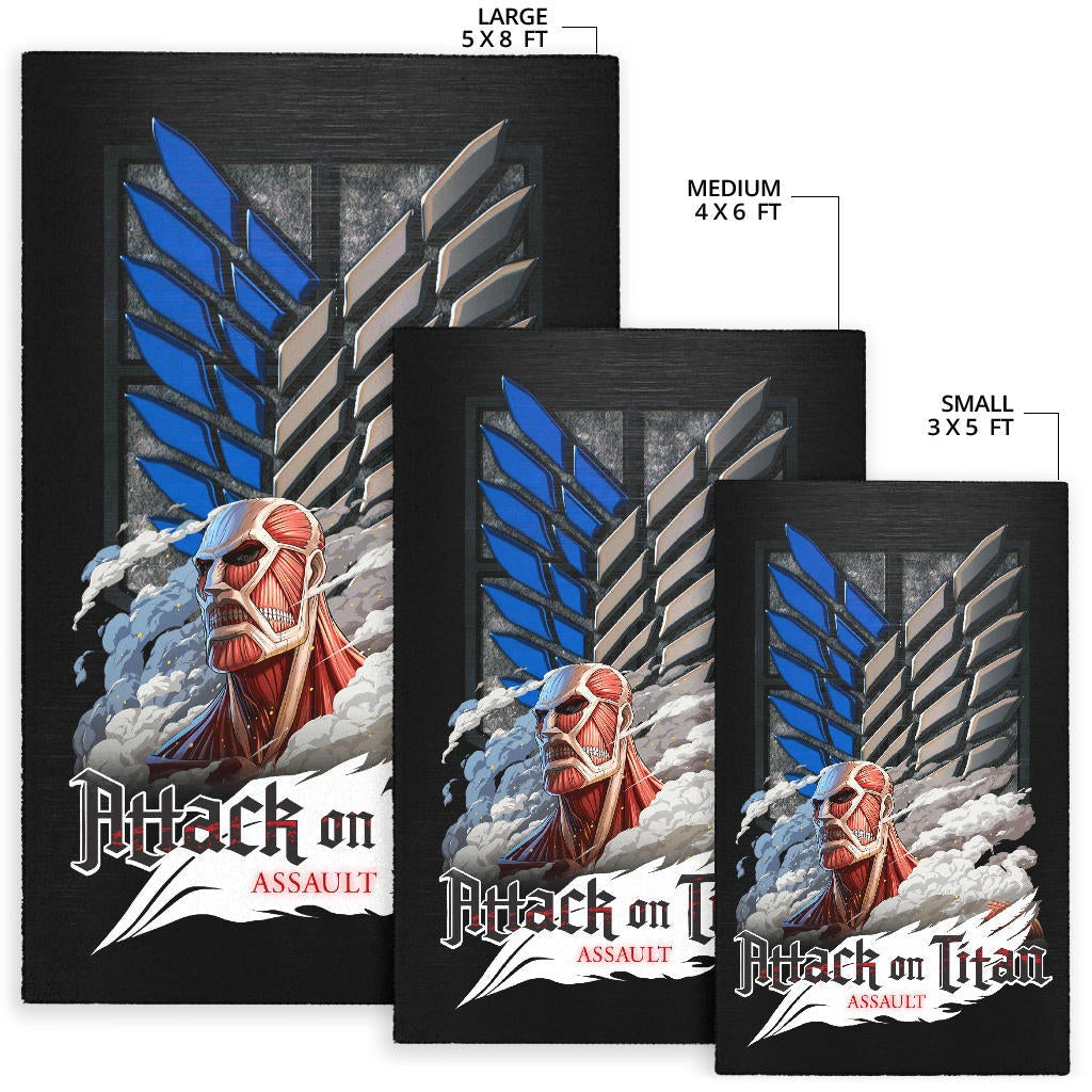 Attack On Titan Anime Area Rug - Colossal Titan Face Metal Wings Of Free Symbol Rugs Home Decor