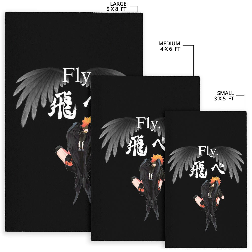 Haikyuu Anime Area Rug - Lonely Hinata Shoyo Fly Crow Grey Wings Rugs Home Decor