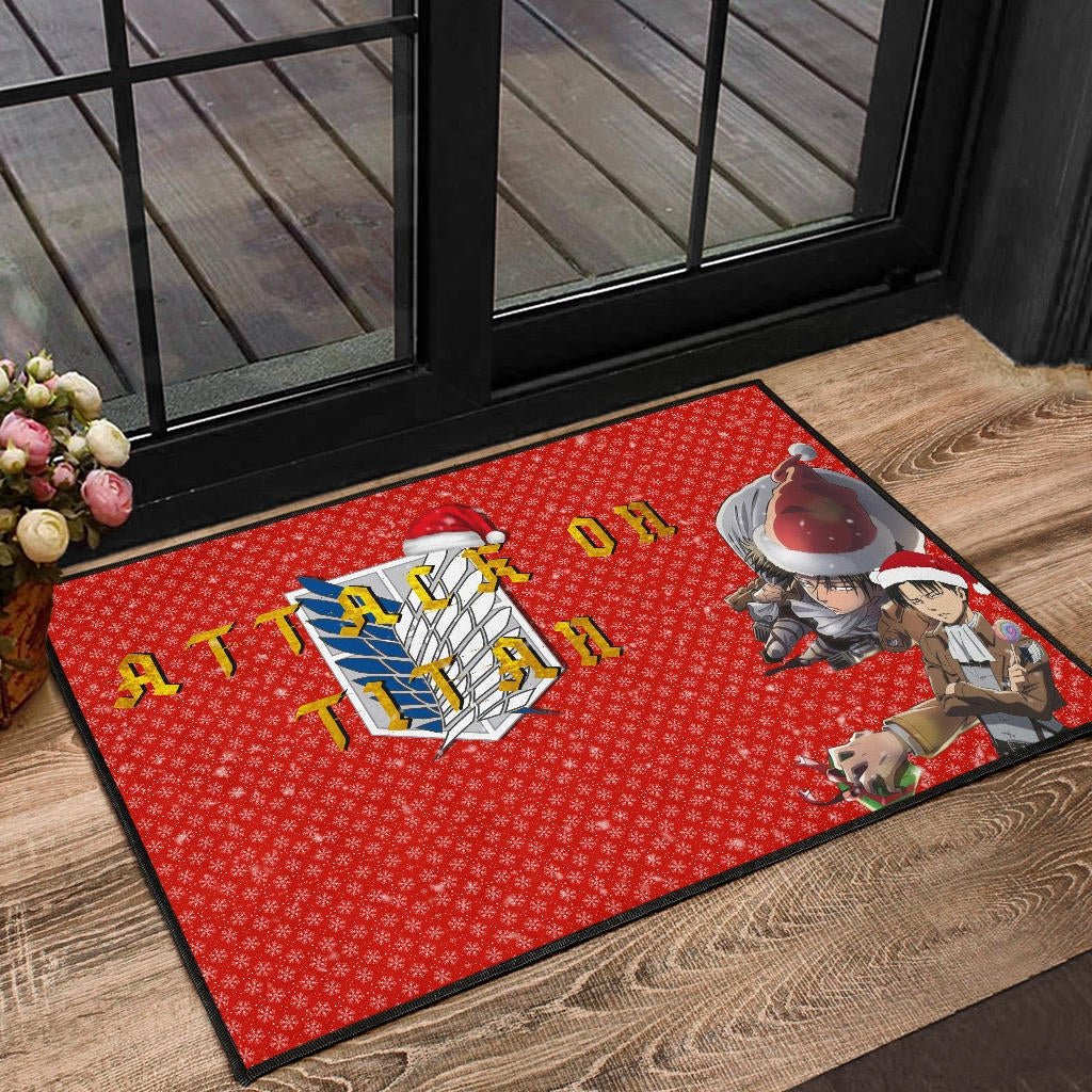 Attack On Titan Anime Door Mat - Merry Christmas Levi Ackerman Steal Gifts Door Mat