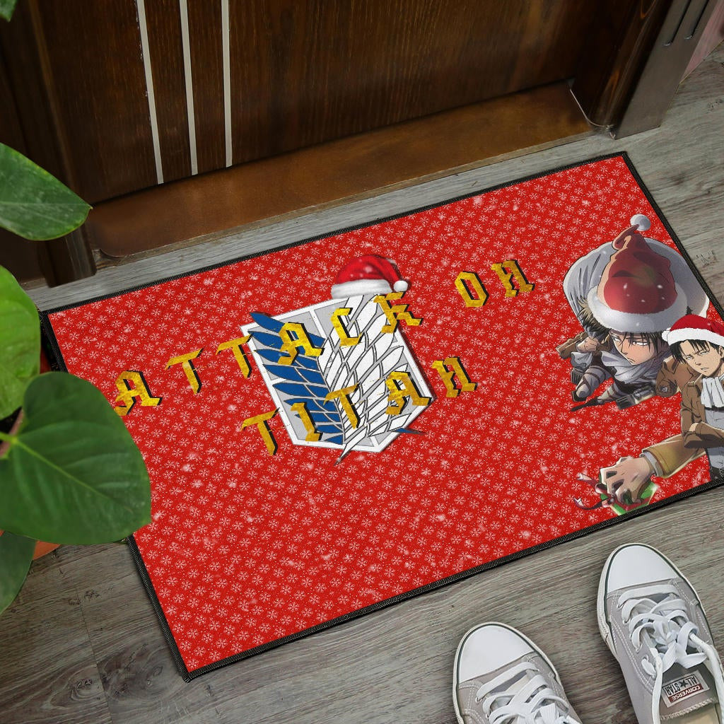 Attack On Titan Anime Door Mat - Merry Christmas Levi Ackerman Steal Gifts Door Mat