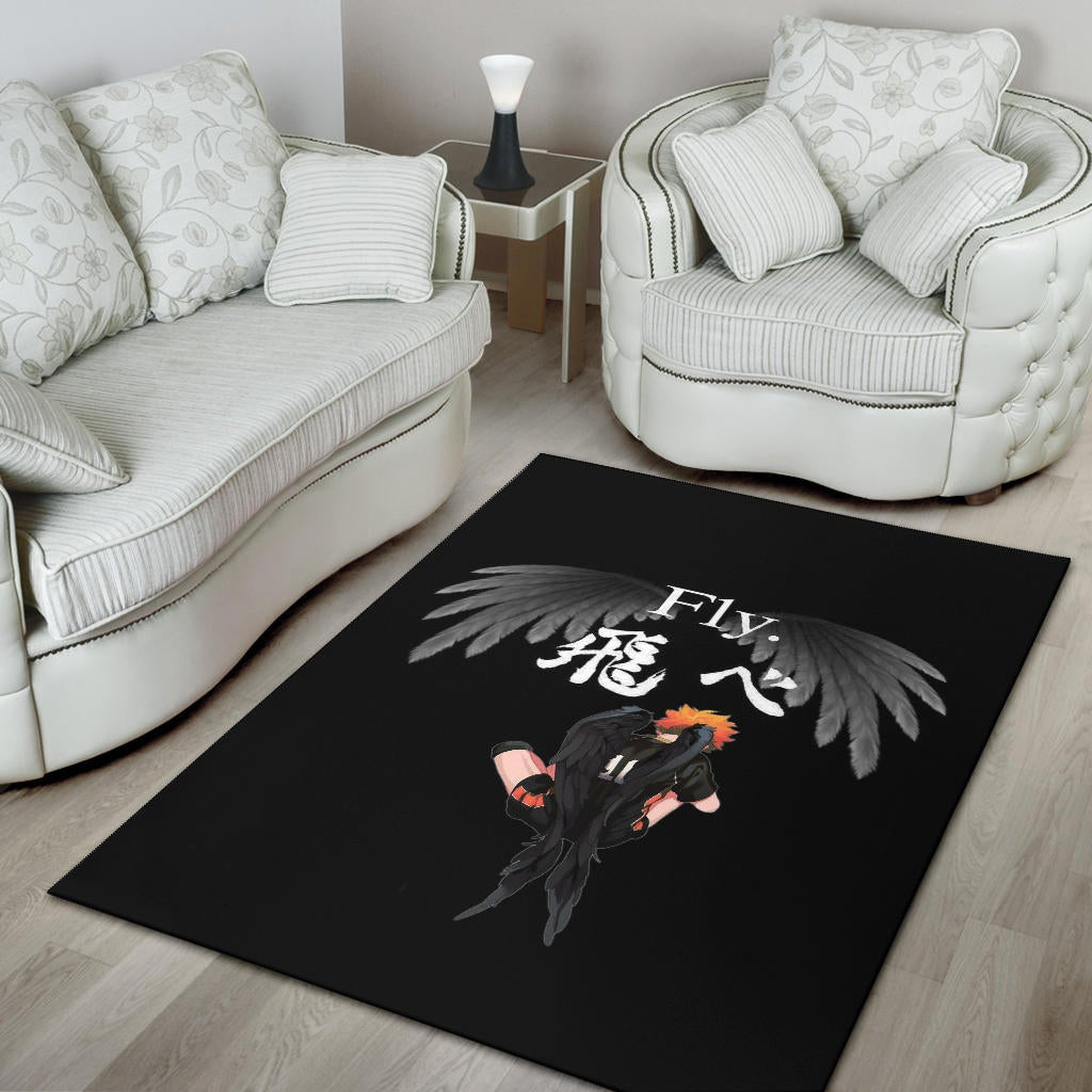 Haikyuu Anime Area Rug - Lonely Hinata Shoyo Fly Crow Grey Wings Rugs Home Decor