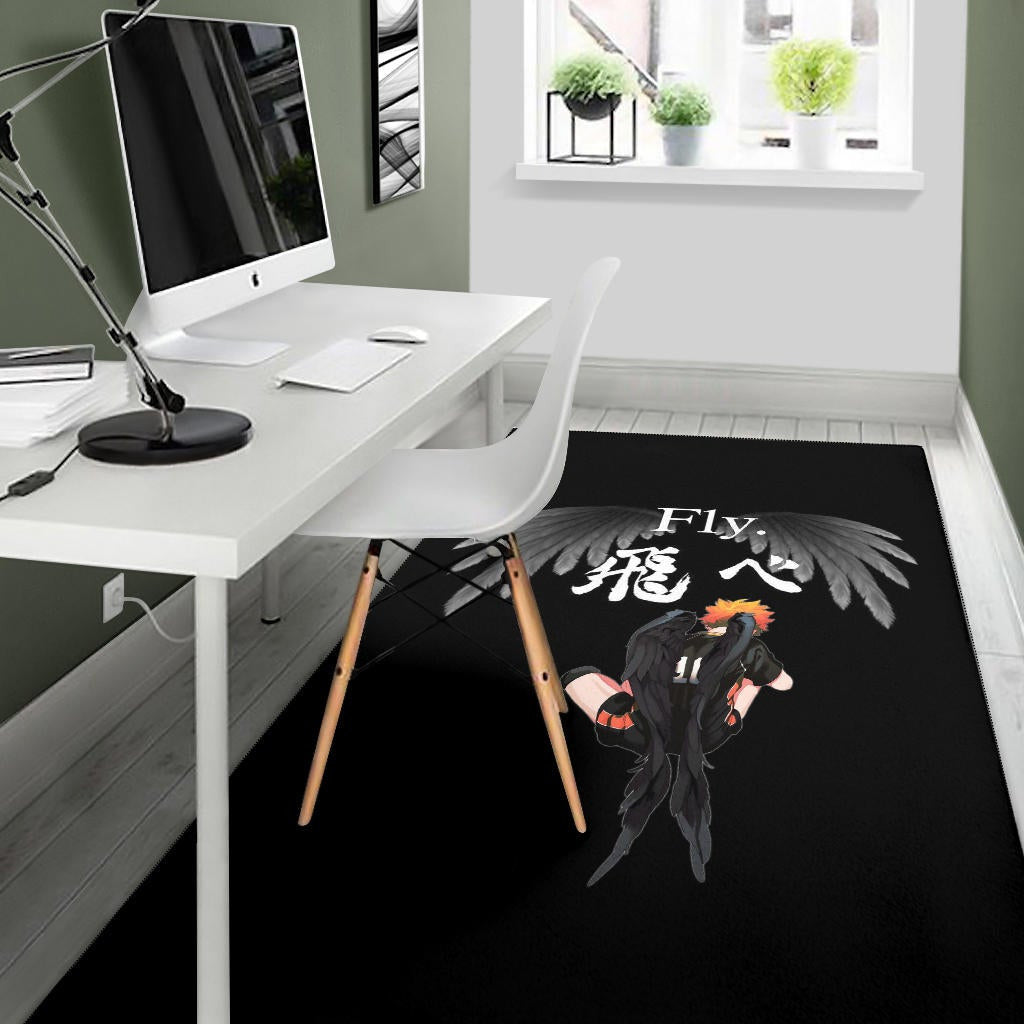 Haikyuu Anime Area Rug - Lonely Hinata Shoyo Fly Crow Grey Wings Rugs Home Decor