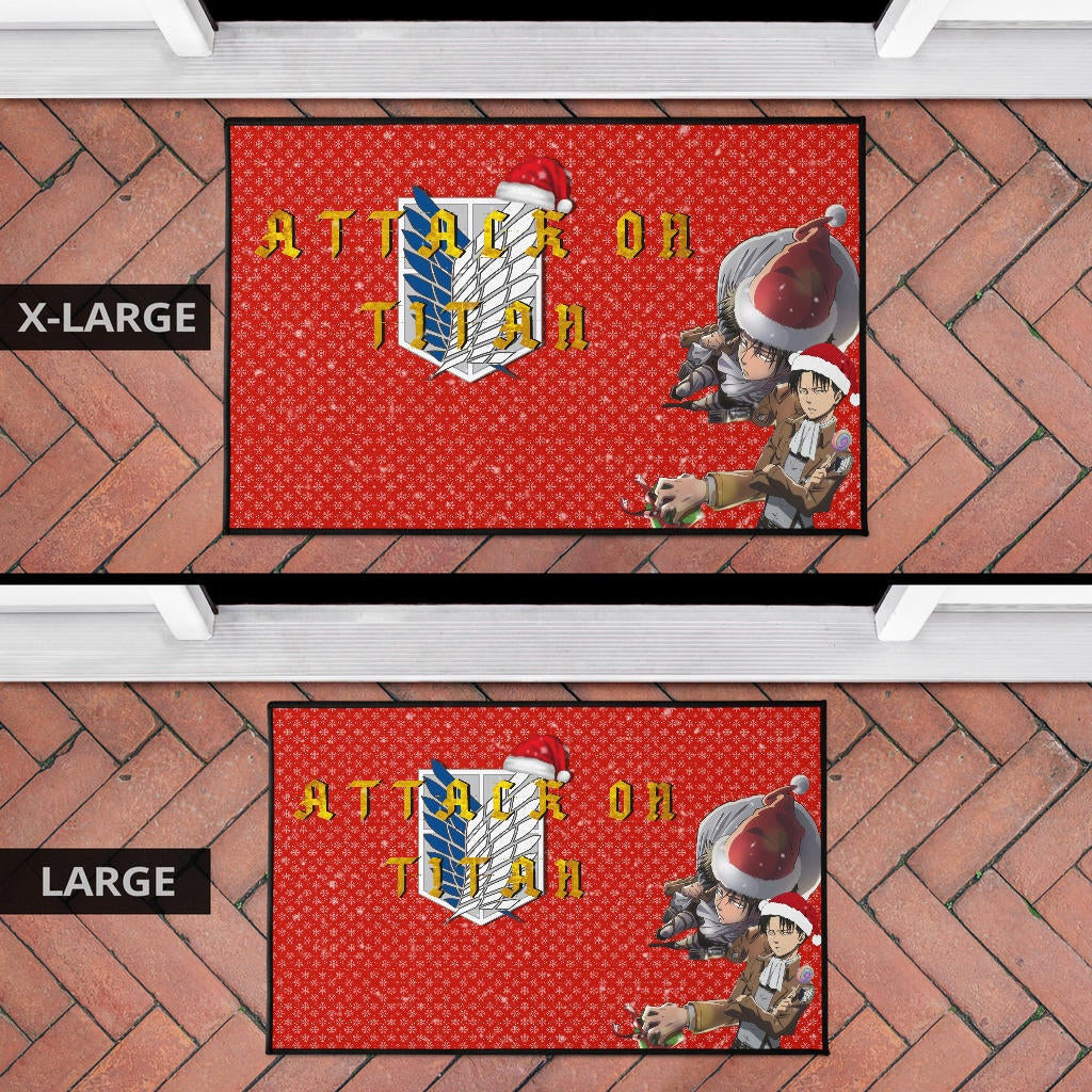Attack On Titan Anime Door Mat - Merry Christmas Levi Ackerman Steal Gifts Door Mat