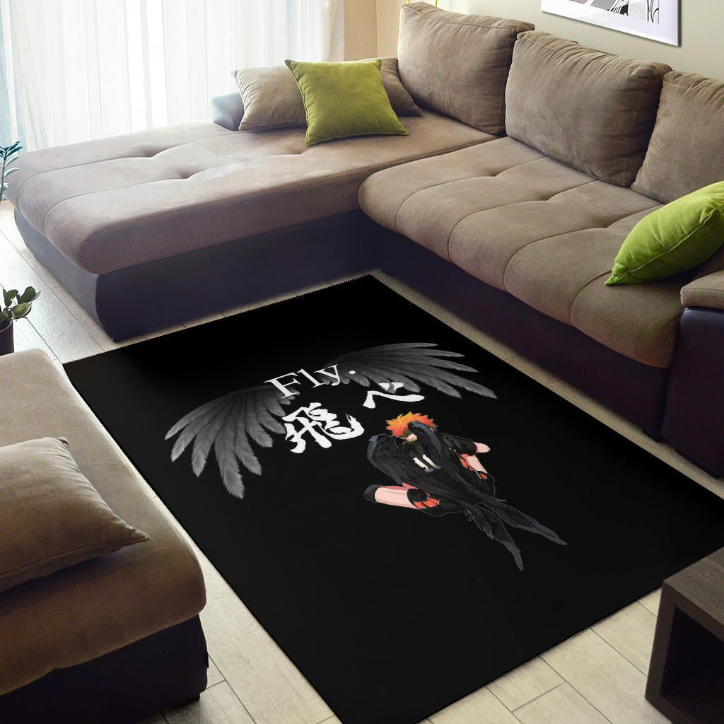 Haikyuu Anime Area Rug - Lonely Hinata Shoyo Fly Crow Grey Wings Rugs Home Decor