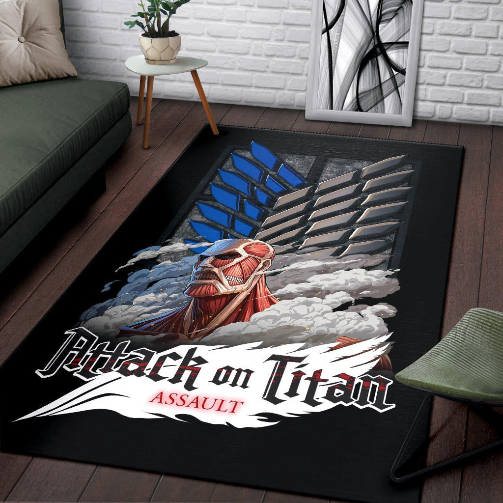 Attack On Titan Anime Area Rug - Colossal Titan Face Metal Wings Of Free Symbol Rugs Home Decor