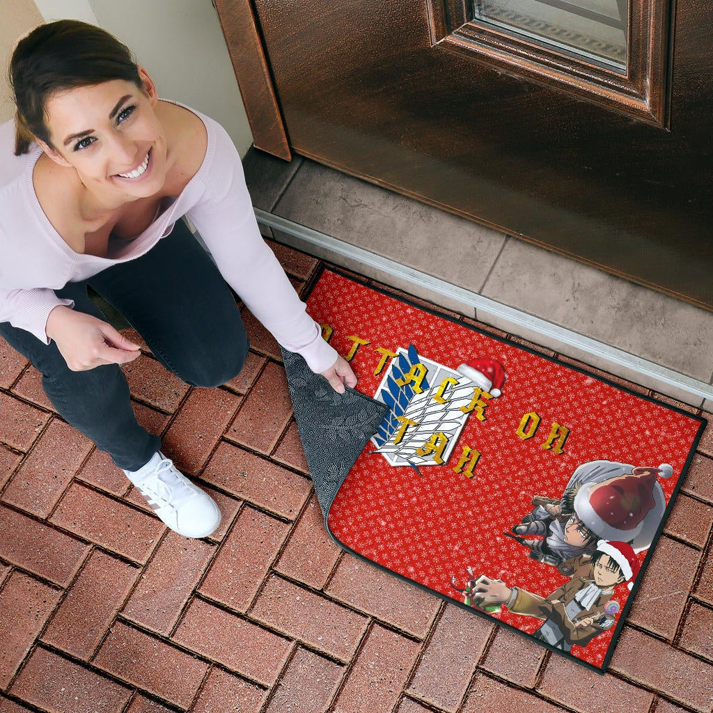 Attack On Titan Anime Door Mat - Merry Christmas Levi Ackerman Steal Gifts Door Mat