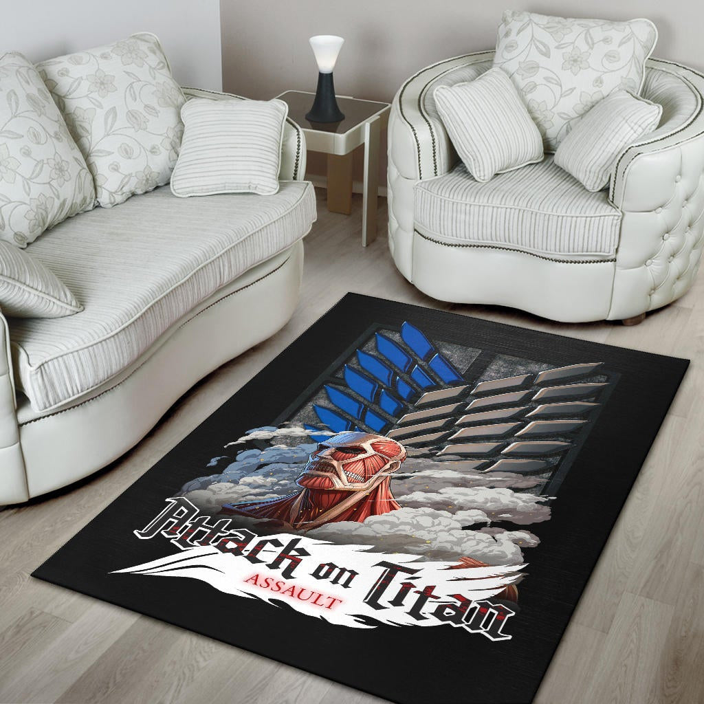 Attack On Titan Anime Area Rug - Colossal Titan Face Metal Wings Of Free Symbol Rugs Home Decor