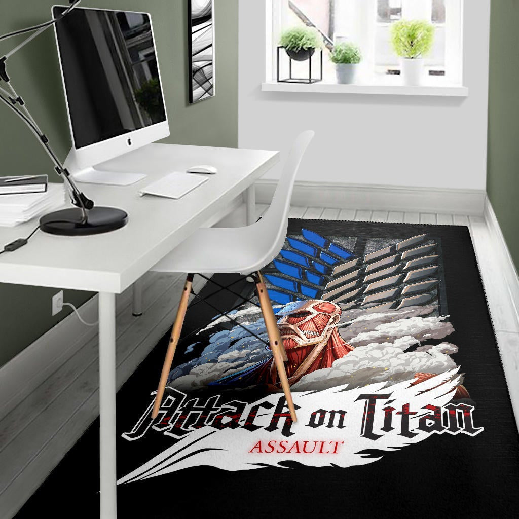 Attack On Titan Anime Area Rug - Colossal Titan Face Metal Wings Of Free Symbol Rugs Home Decor