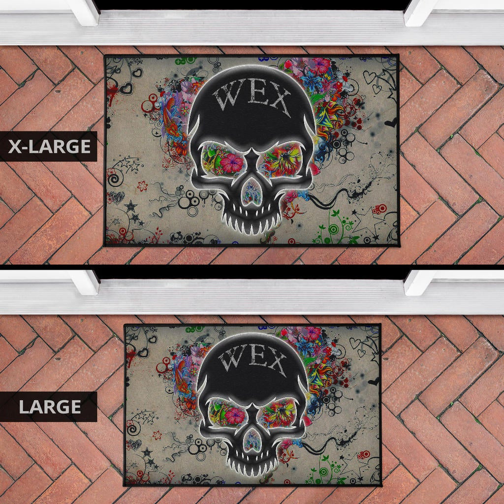 Skull Door Mat - Neon Skull Love Colorful Graffiti Tattoo Door Mat