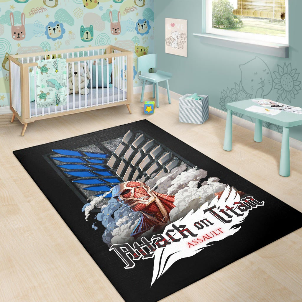 Attack On Titan Anime Area Rug - Colossal Titan Face Metal Wings Of Free Symbol Rugs Home Decor