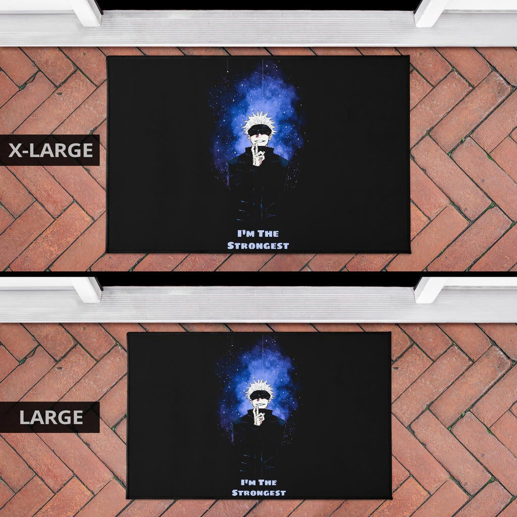 Jujutsu Kaisen Anime Door Mat Satoru Gojo Smiling Hand Sign I'm The Strongest Door Mat Home Decor