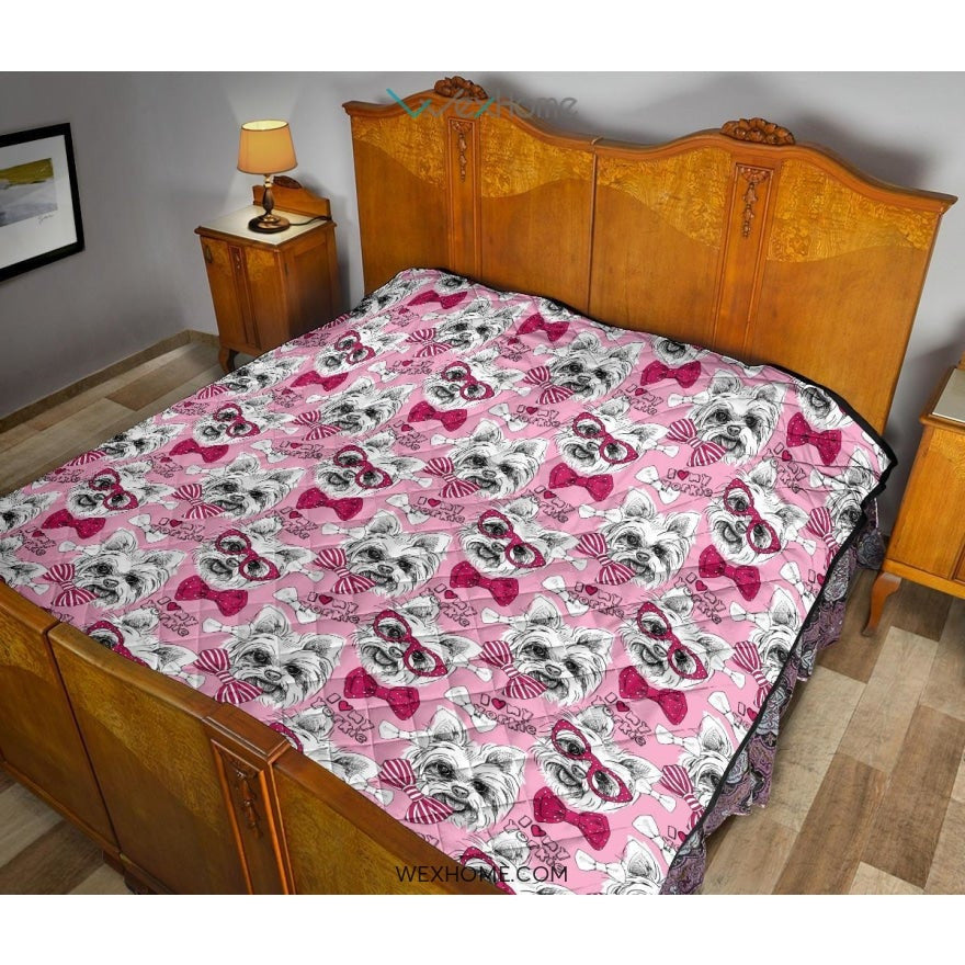 Yorkshire Terrier Pattern Print Design 03 Premium Quilt
