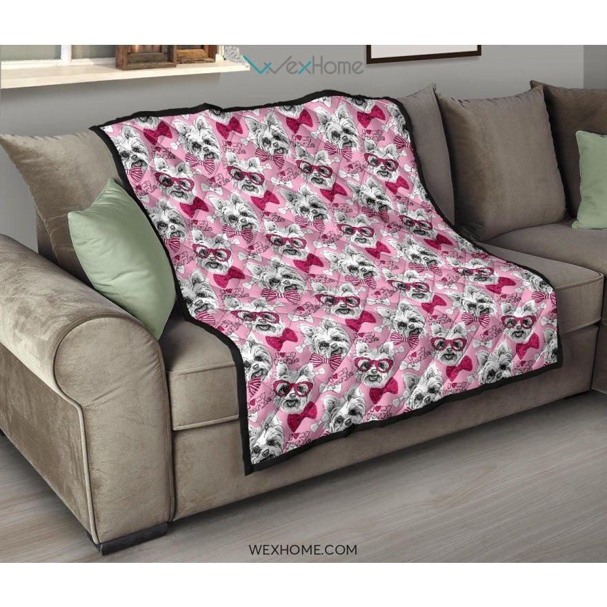 Yorkshire Terrier Pattern Print Design 03 Premium Quilt