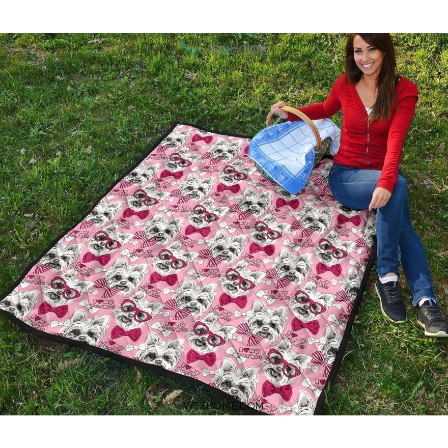 Yorkshire Terrier Pattern Print Design 03 Premium Quilt