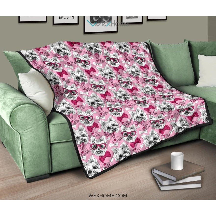 Yorkshire Terrier Pattern Print Design 03 Premium Quilt