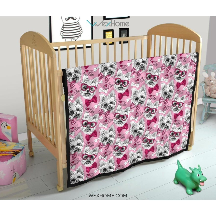 Yorkshire Terrier Pattern Print Design 03 Premium Quilt