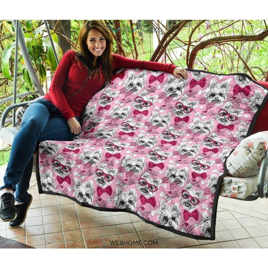 Yorkshire Terrier Pattern Print Design 03 Premium Quilt