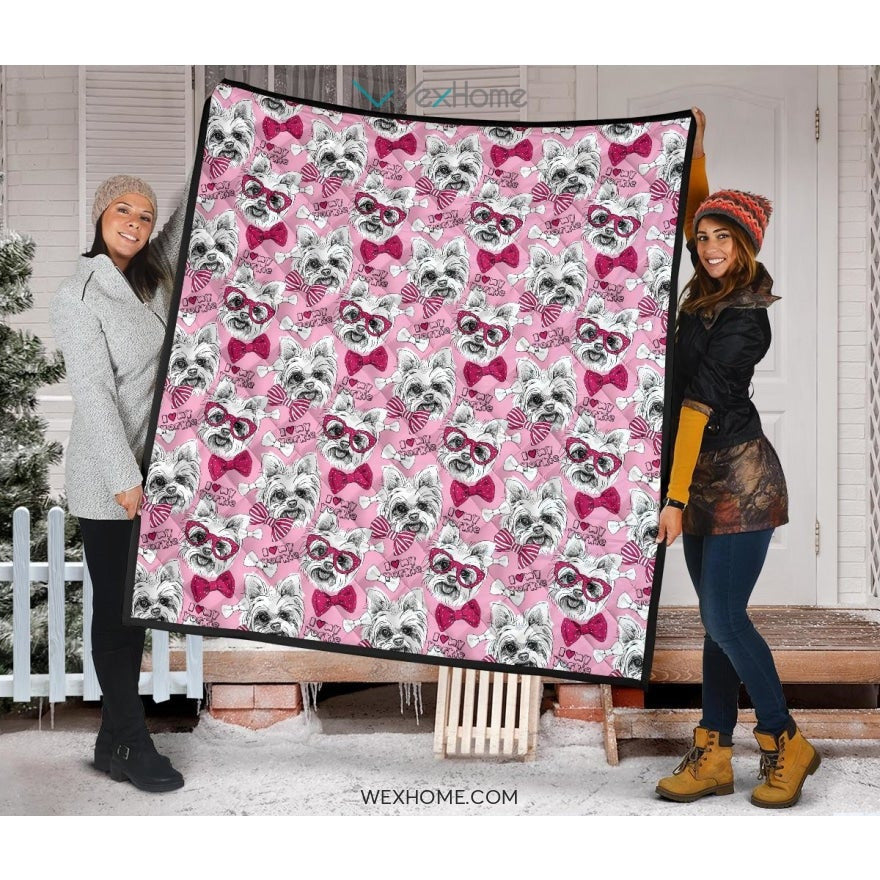 Yorkshire Terrier Pattern Print Design 03 Premium Quilt