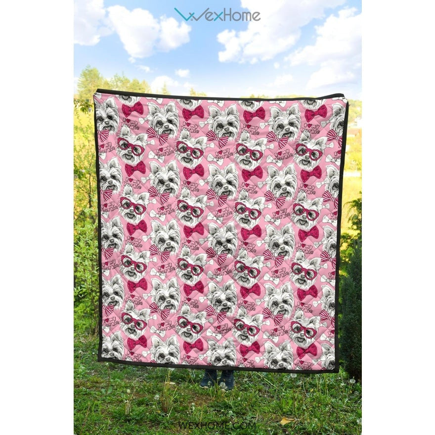 Yorkshire Terrier Pattern Print Design 03 Premium Quilt