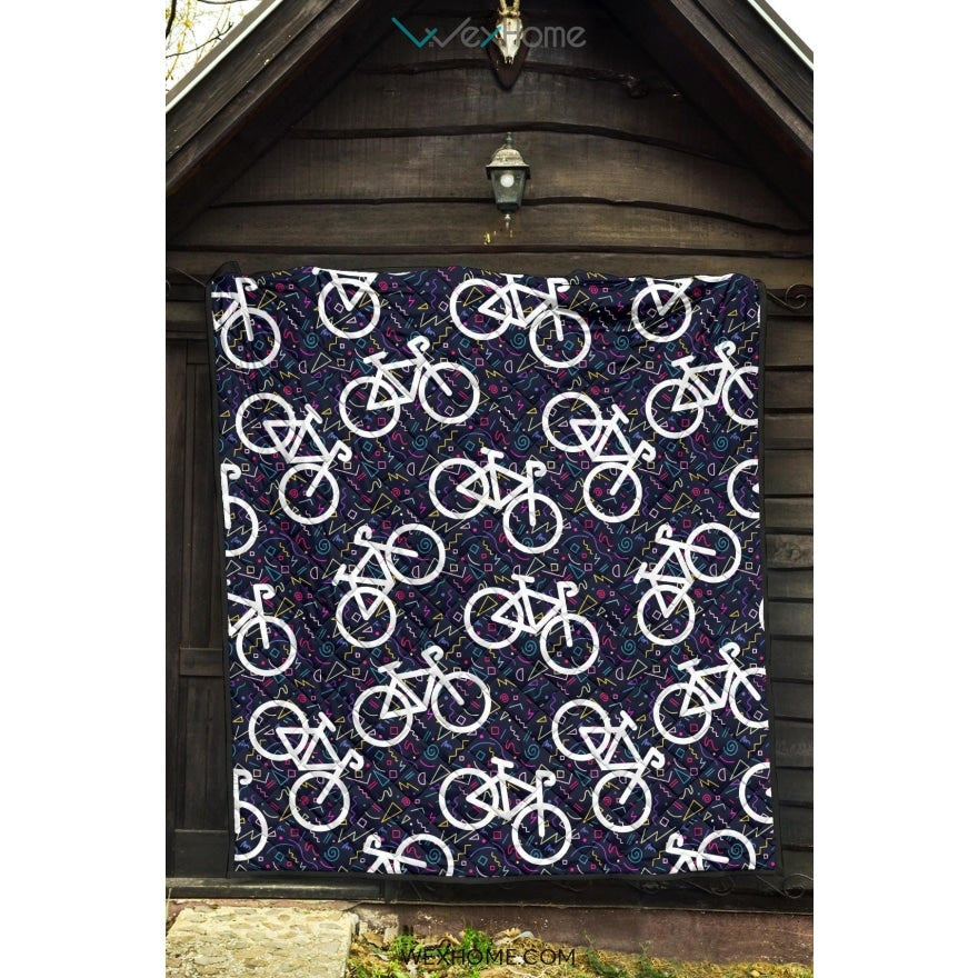 Bicycle Pattern Print Design 03 Premium Quilt
