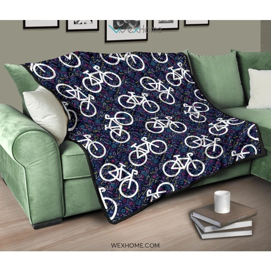 Bicycle Pattern Print Design 03 Premium Quilt