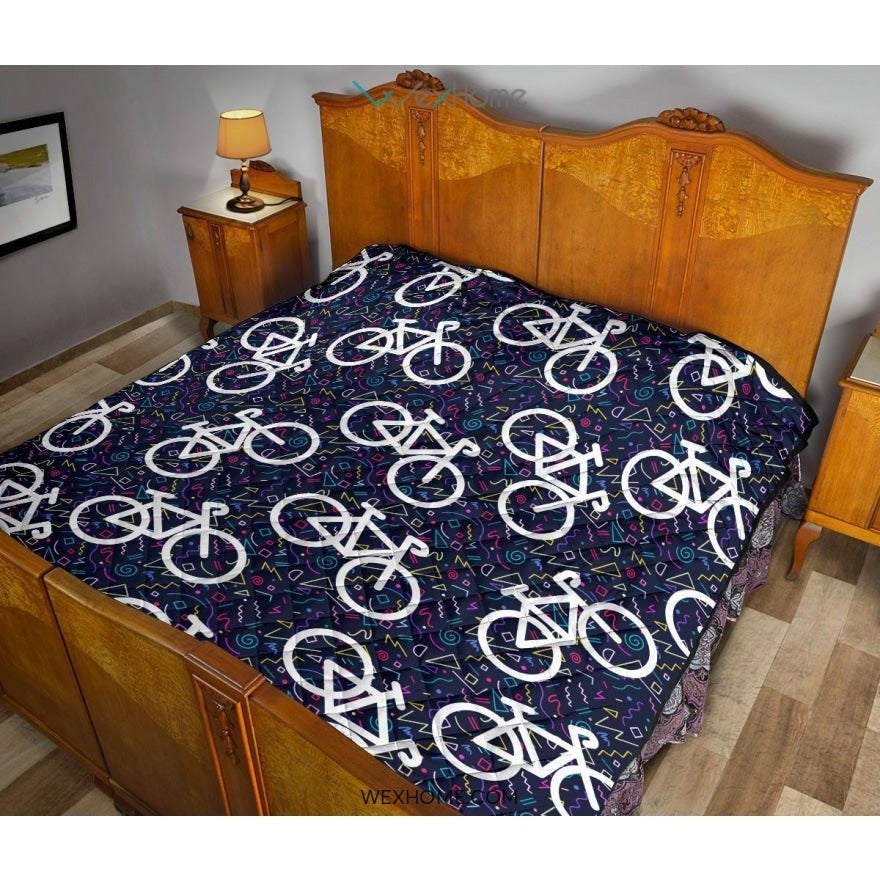 Bicycle Pattern Print Design 03 Premium Quilt