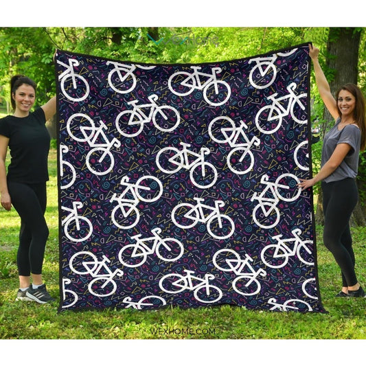 Bicycle Pattern Print Design 03 Premium Quilt