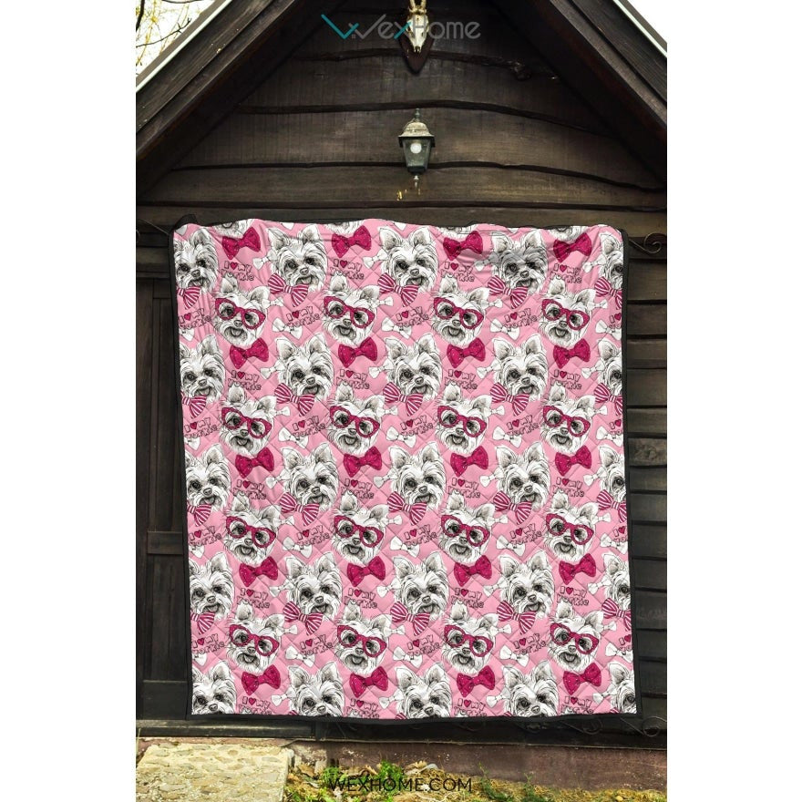 Yorkshire Terrier Pattern Print Design 03 Premium Quilt