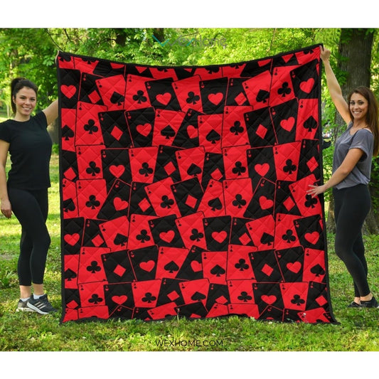 Casino Cards Suits Pattern Print Design 02 Premium Quilt