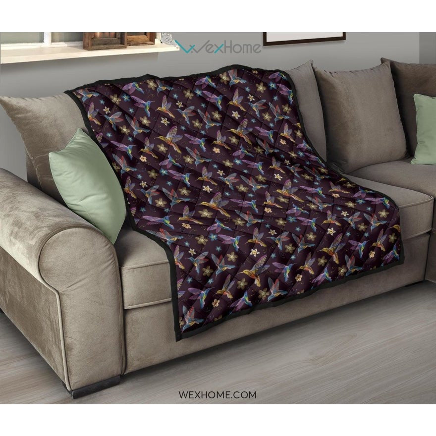 Hummingbird Pattern Print Design 04 Premium Quilt