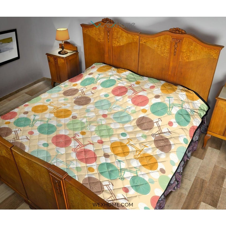 Bicycle Pattern Print Design 01 Premium Quilt