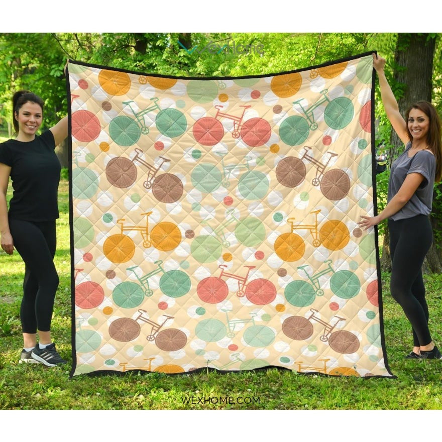 Bicycle Pattern Print Design 01 Premium Quilt