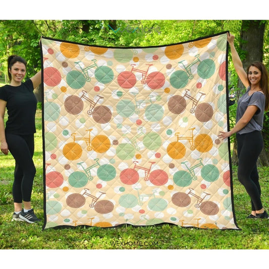 Bicycle Pattern Print Design 01 Premium Quilt
