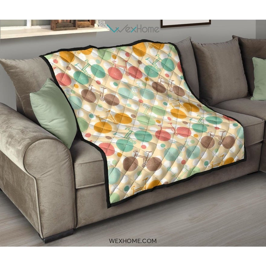 Bicycle Pattern Print Design 01 Premium Quilt