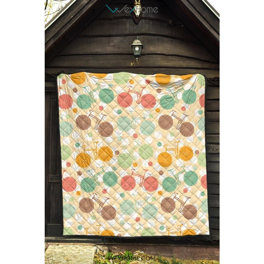 Bicycle Pattern Print Design 01 Premium Quilt