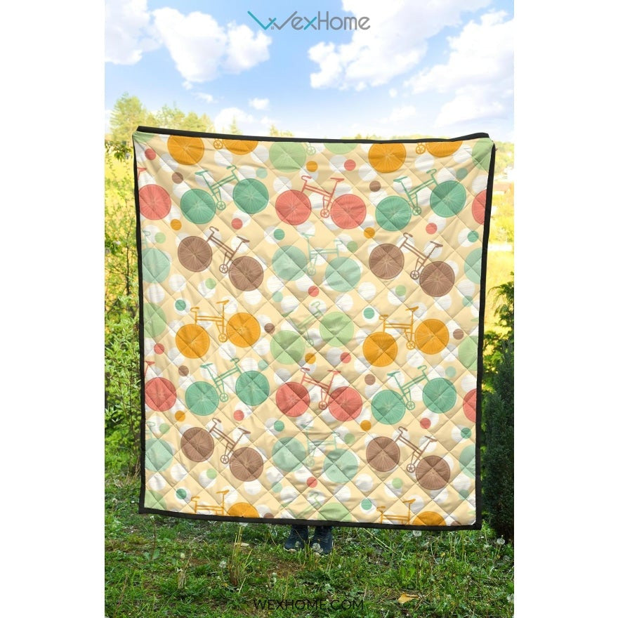 Bicycle Pattern Print Design 01 Premium Quilt