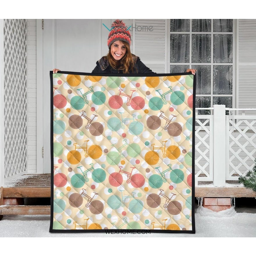 Bicycle Pattern Print Design 01 Premium Quilt