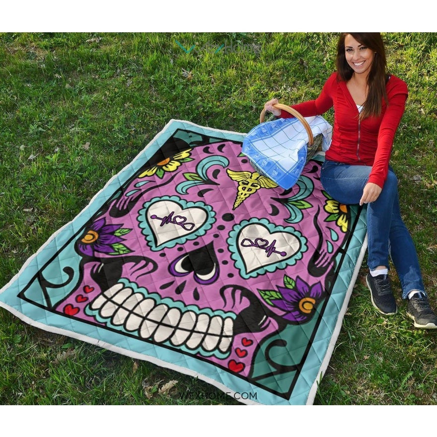 Sugar Skull Nurse Premium Quilt