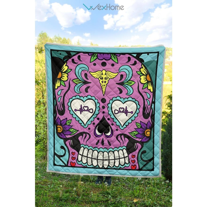 Sugar Skull Nurse Premium Quilt