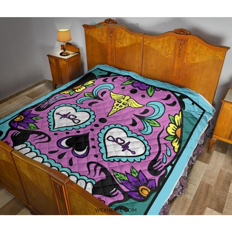 Sugar Skull Nurse Premium Quilt