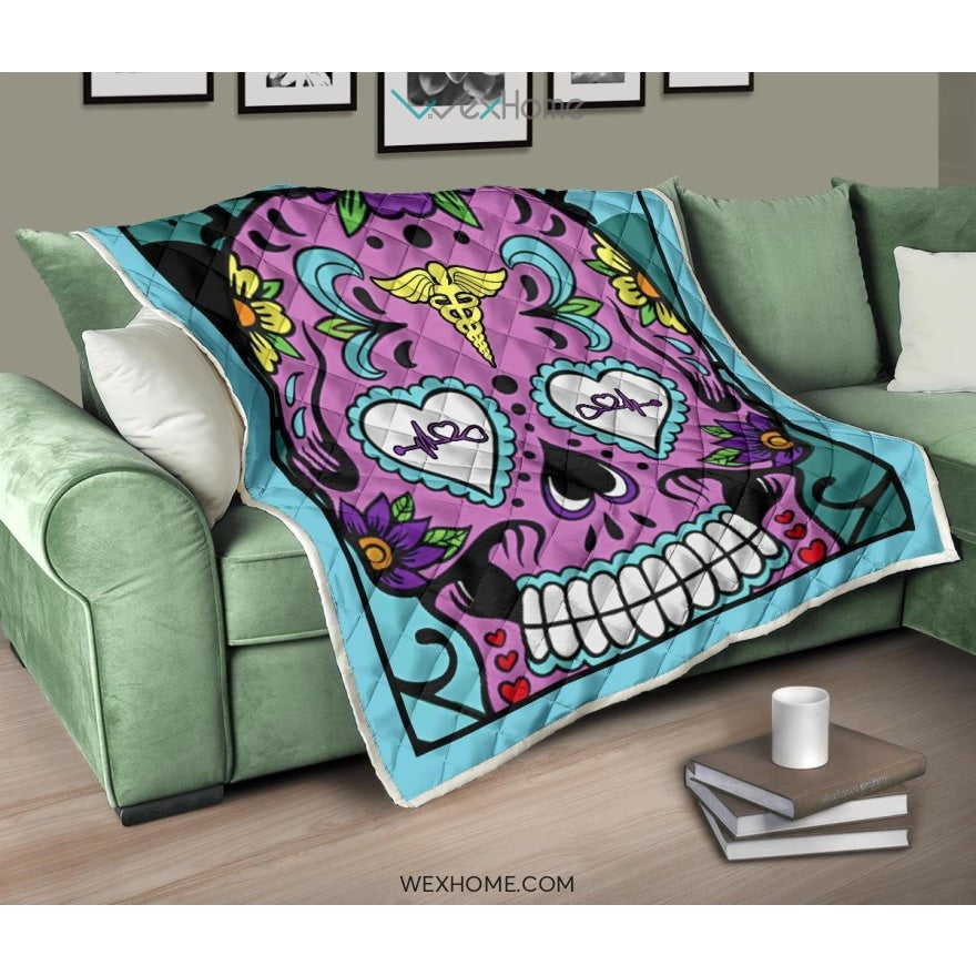 Sugar Skull Nurse Premium Quilt